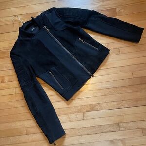 THEORY Shezi K Combo Moto Jacket Lamb Leather Suede Quilted Shoulders Lined